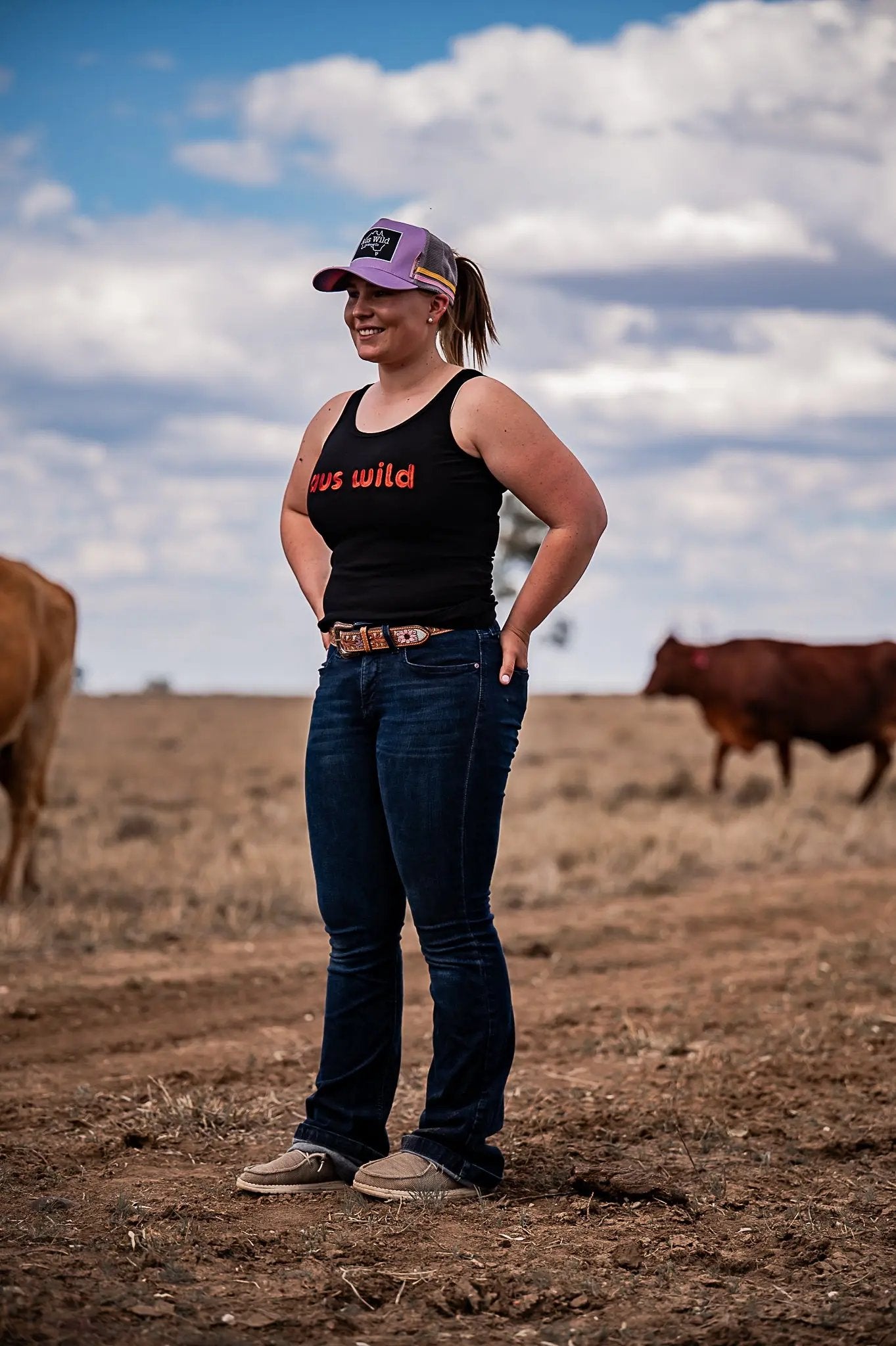 Redcliffe Womens Singlet - Black Aus Wild Clothing Co