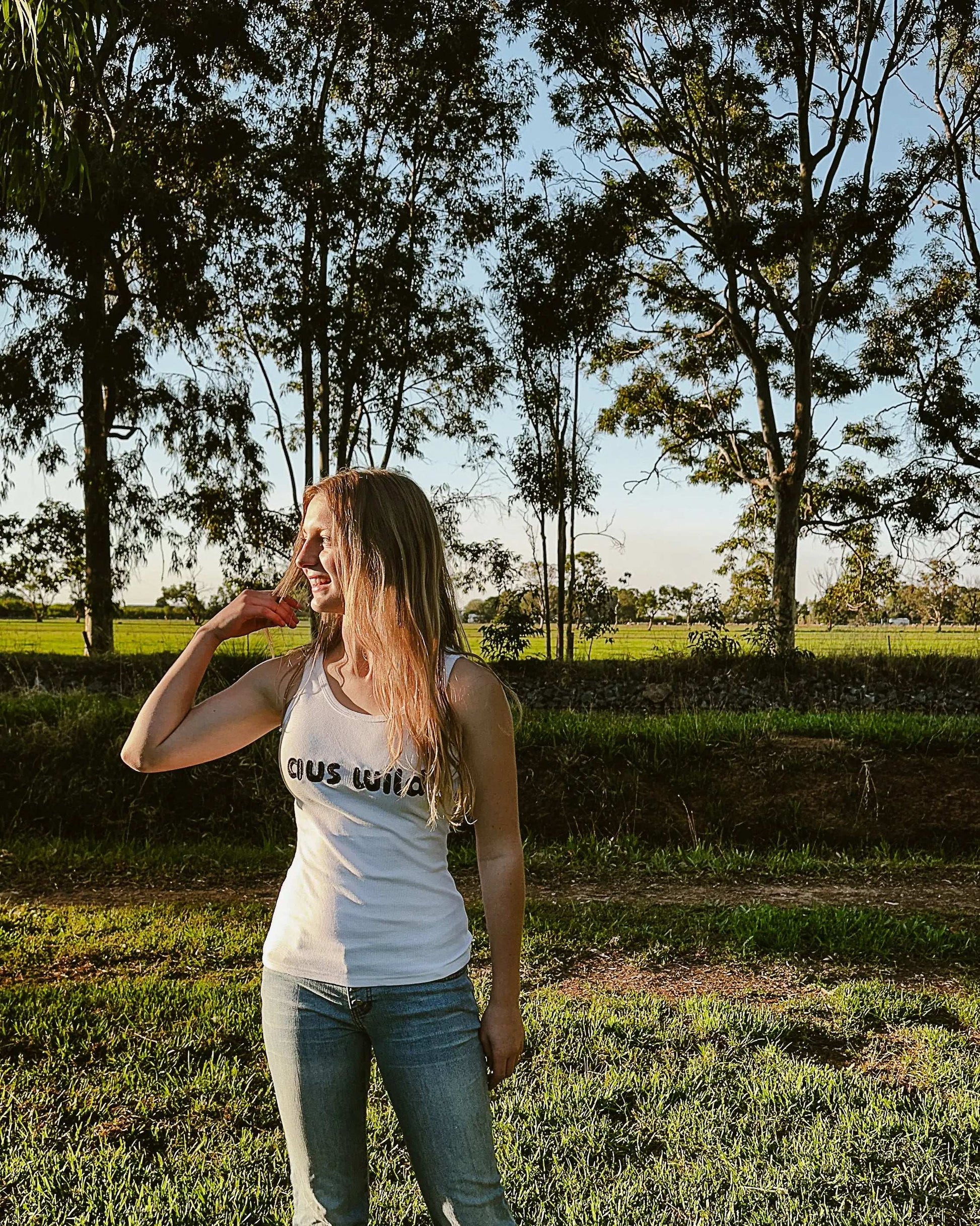 Redcliffe Womens Singlet - White Aus Wild Clothing Co