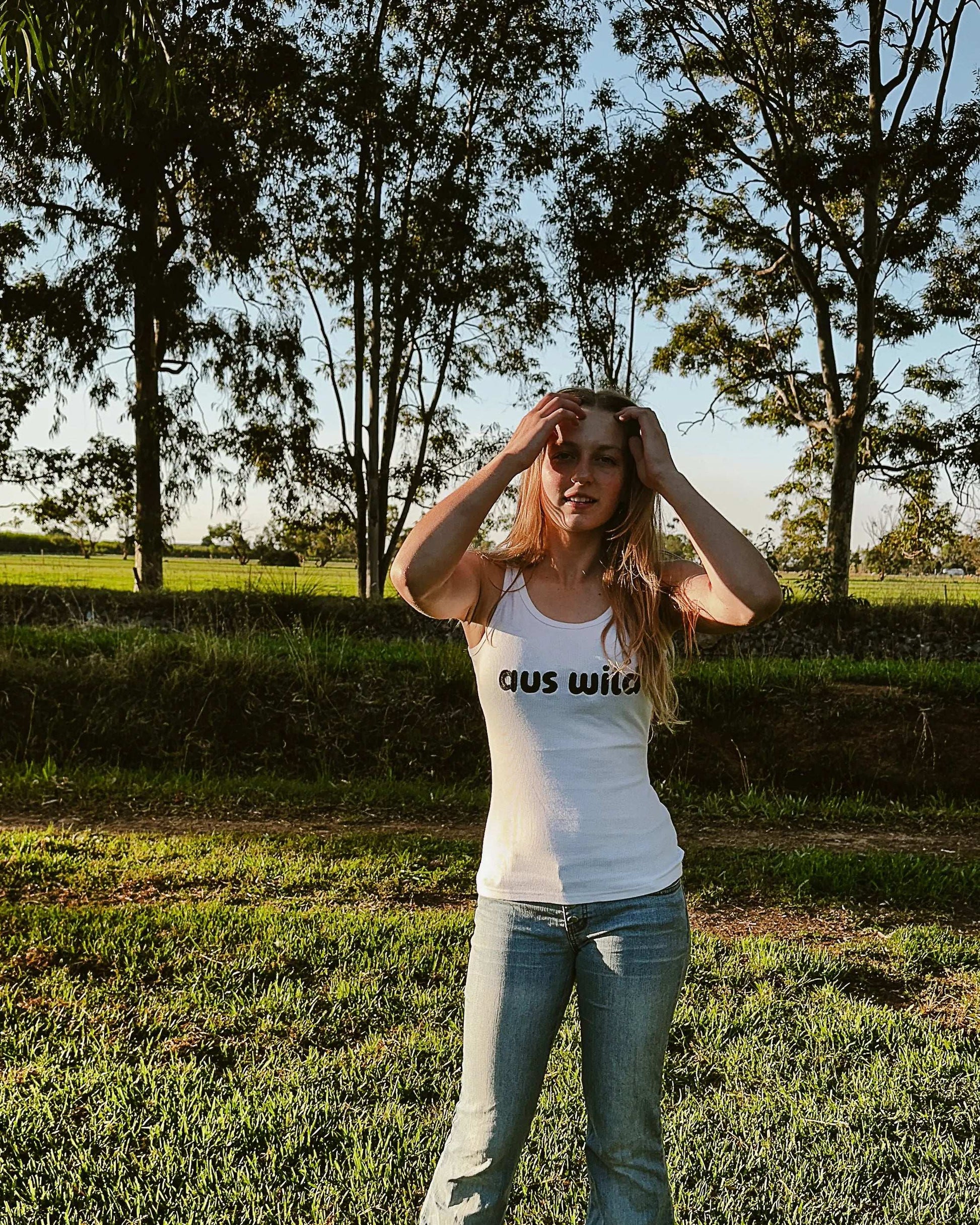 Redcliffe Womens Singlet - White Aus Wild Clothing Co