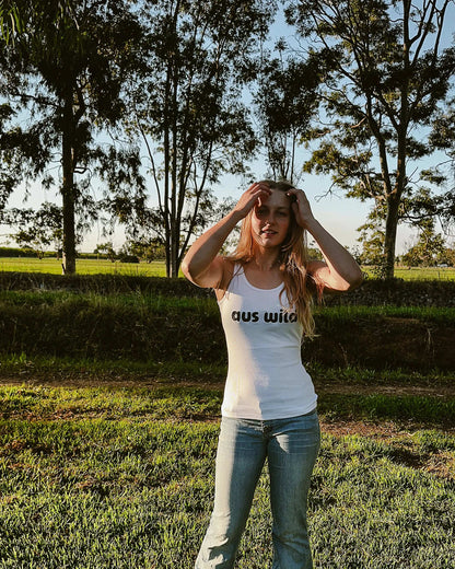 Redcliffe Womens Singlet - White Aus Wild Clothing Co