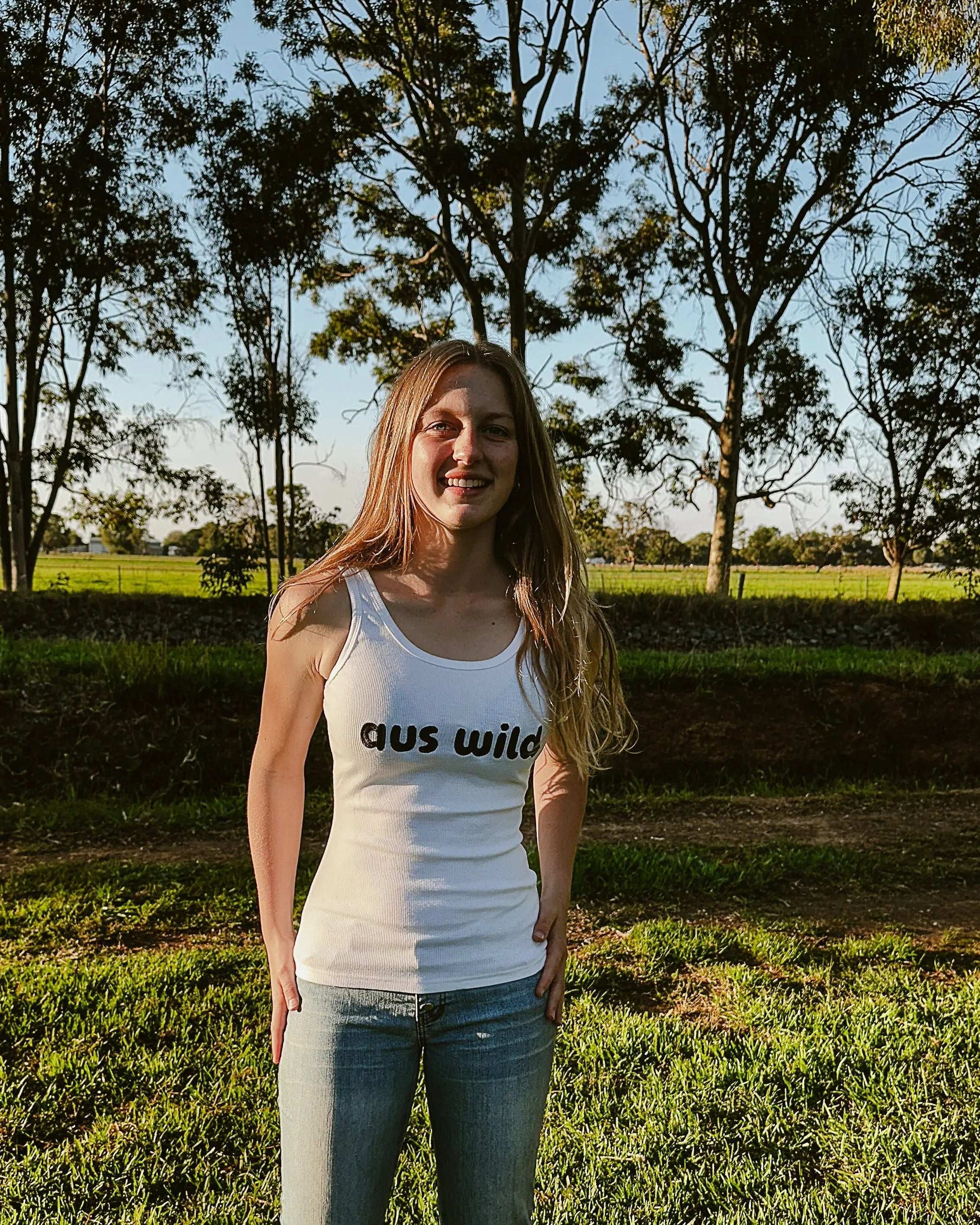 Redcliffe Womens Singlet - White Aus Wild Clothing Co