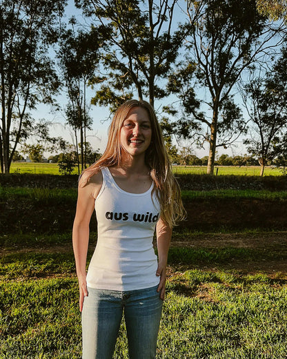 Redcliffe Womens Singlet - White Aus Wild Clothing Co
