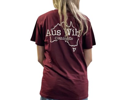 Straya Tee - Burgundy Aus Wild Clothing Co