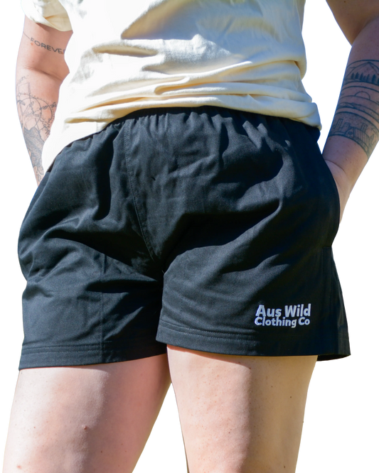 Walgett Rugger Shorts - Black Aus Wild Clothing Co