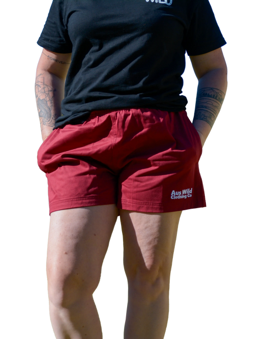 Walgett Rugger Shorts - Burgundy Aus Wild Clothing Co