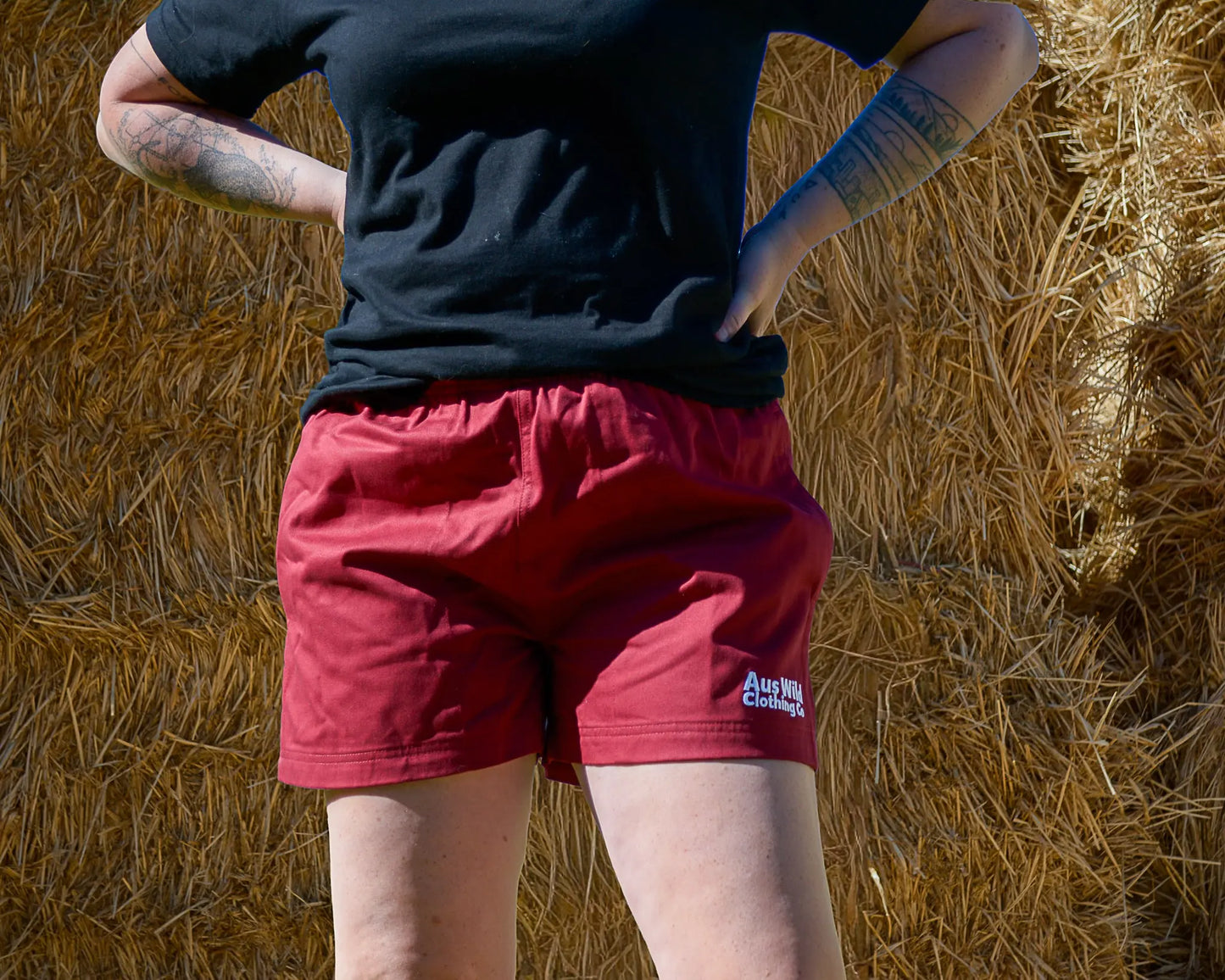 Walgett Rugger Shorts - Burgundy Aus Wild Clothing Co