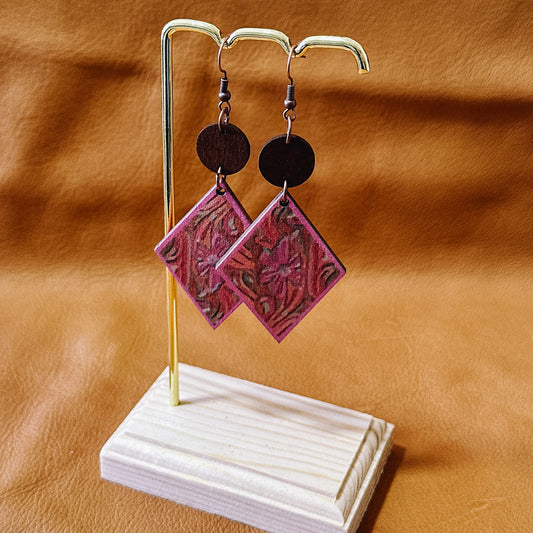 Pink Tooled Earrings with matching Clip